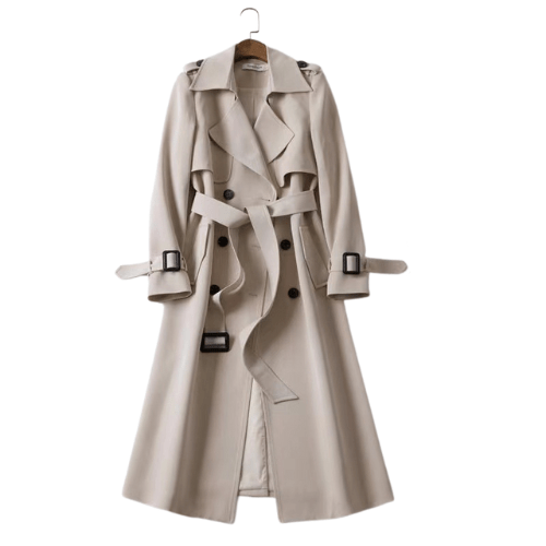 Women’s Longline Double-Breasted Trench Coat – Timeless Belted Design