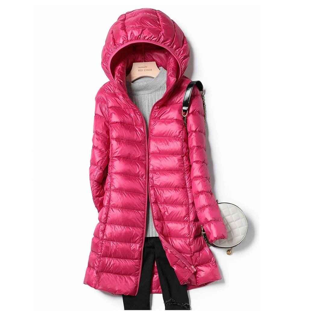 Women’s Longline Puffer Jacket – Hooded, Lightweight, Quilted