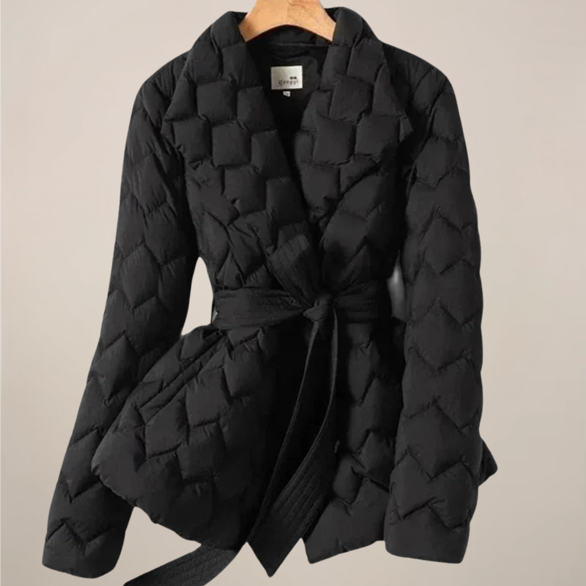 Women’s Puffer Jacket – Quilted Design – Belted Waist – Elegant Fit