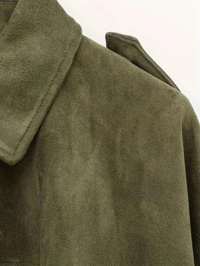 Women’s Short Jacket – Faux Suede, Oversized, Elasticated Hem