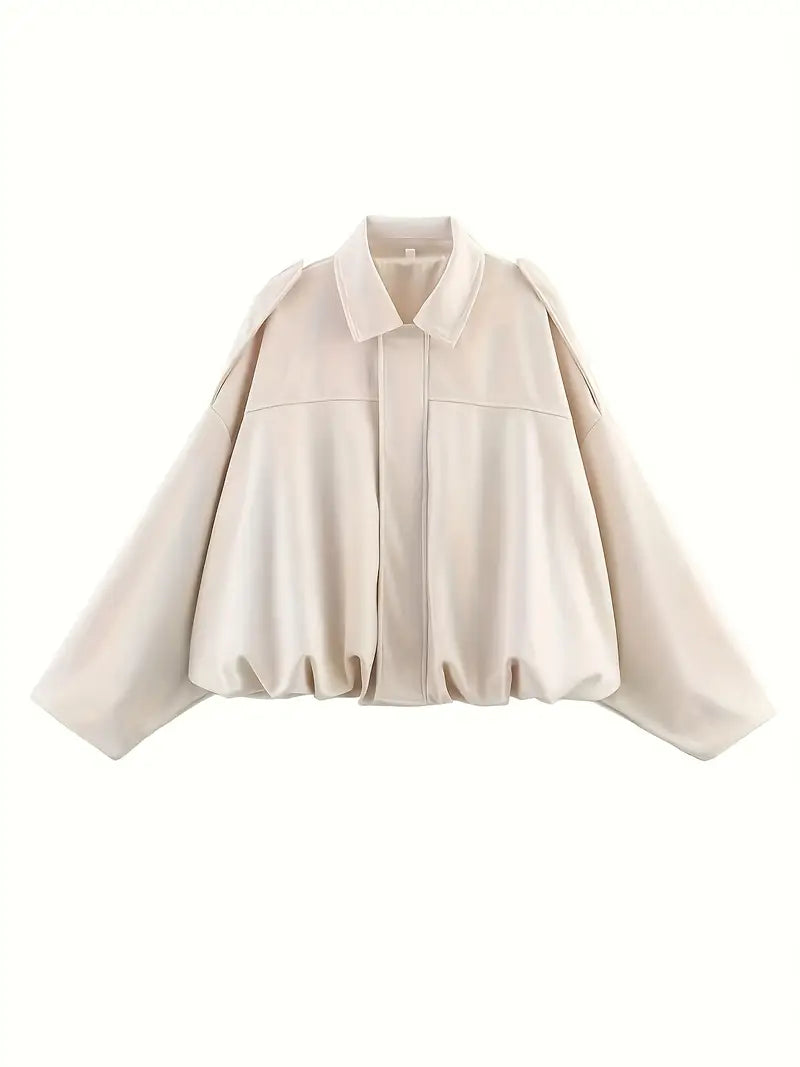 Women’s Short Jacket – Faux Suede, Oversized, Elasticated Hem