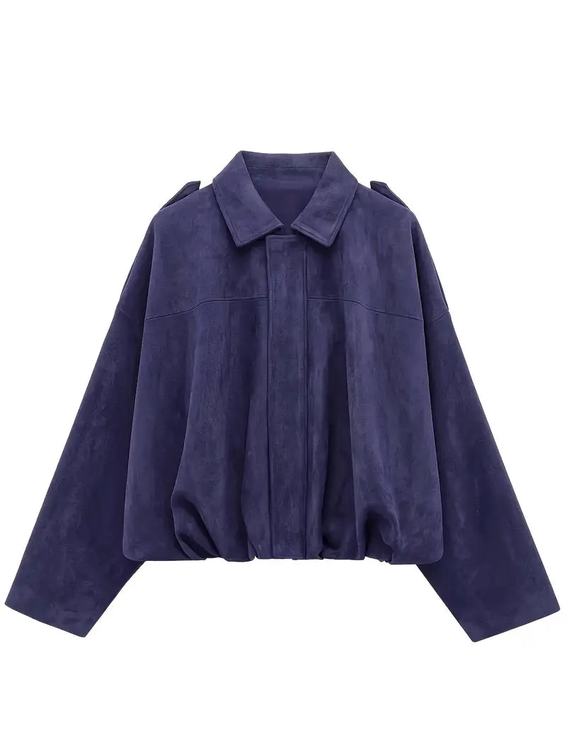 Women’s Short Jacket – Faux Suede, Oversized, Elasticated Hem
