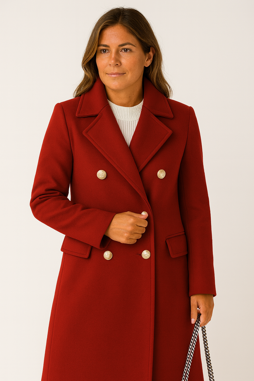 Women’s Structured Peacoat – Double-Breasted with Gold Buttons