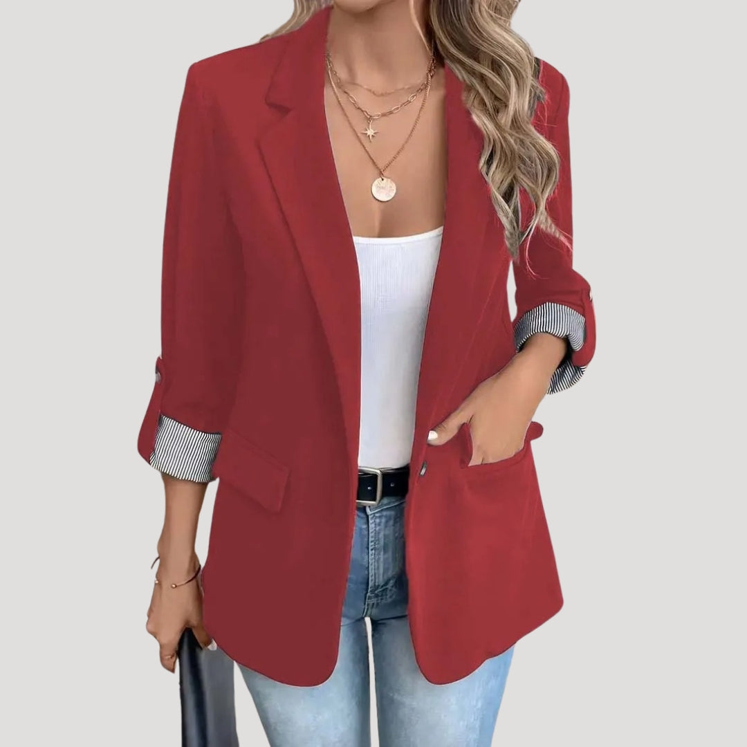 Women’s Tailored Blazer – Classic Single-Breasted with Roll-Up Sleeves