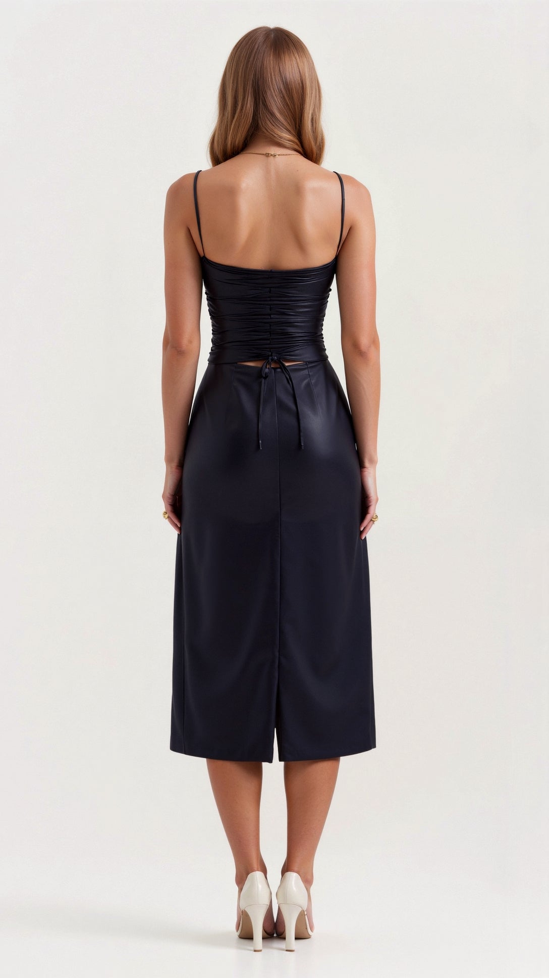 Camellia Midi Vegan Leather Slip Dress