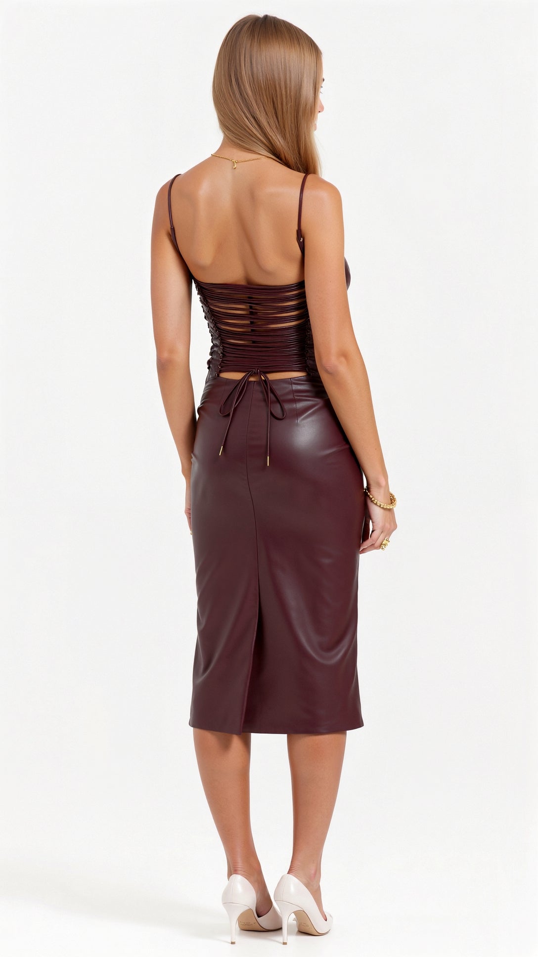 Camellia Midi Vegan Leather Slip Dress