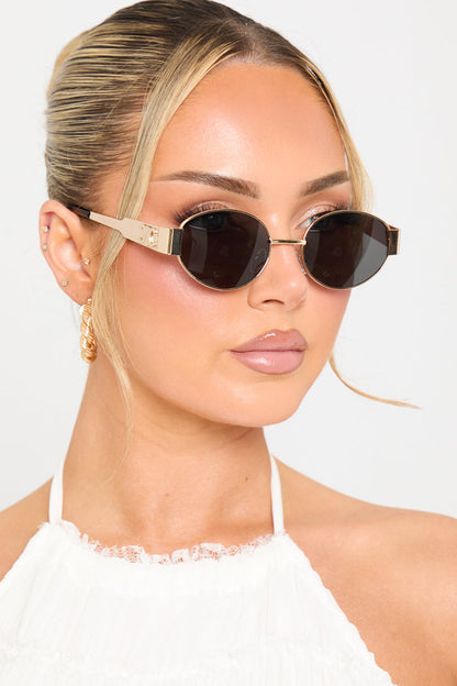 Gold Black Metal Oval Frame Sunglasses