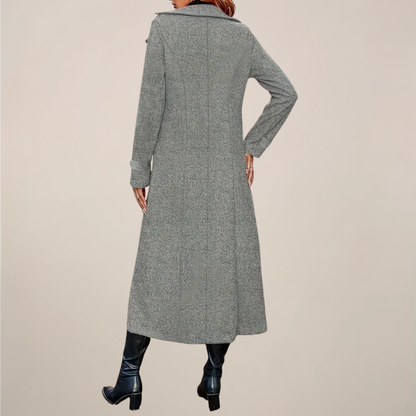 Women’s Double-Breasted Long Overcoat – Tailored Lapel Design for Autumn & Winter