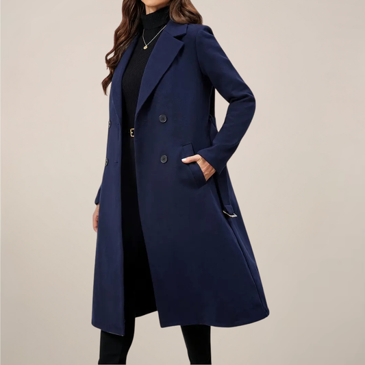Women’s Double-Breasted Long Overcoat – Belted Tailored Fit for Autumn & Winter