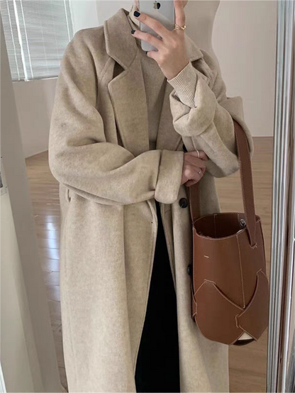Women’s Long Coat – Oversized, Three-Button, Notch Lapel