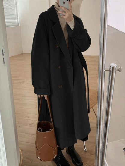 Women’s Long Coat – Oversized, Three-Button, Notch Lapel