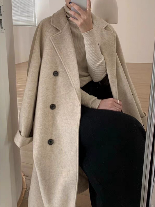 Women’s Long Coat – Oversized, Three-Button, Notch Lapel