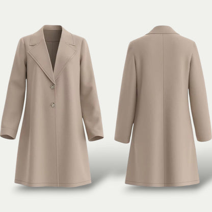 Women’s Beige Long Winter Overcoat – Elegant Lapel Wool-Style Coat