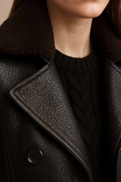 Women’s Black Leather-Look Trenchcoat – Belted, Double-Breasted