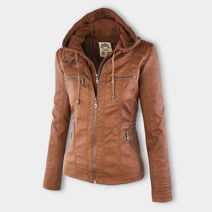 Women’s Brown Hooded Zip-Up Jacket – All-Season Casual Outerwear