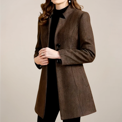 Women’s Brown Tweed Coat – Elegant Tailored Fit for Autumn & Winter