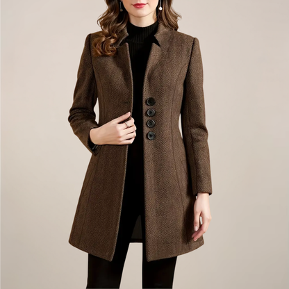 Women’s Brown Tweed Coat – Elegant Tailored Fit for Autumn & Winter