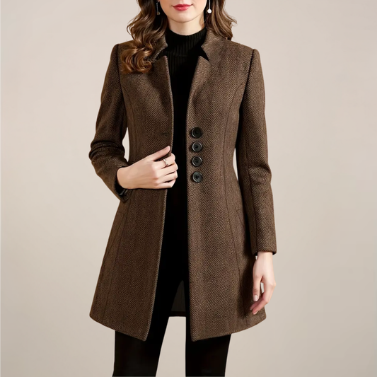 Women’s Brown Tweed Coat – Elegant Tailored Fit for Autumn & Winter