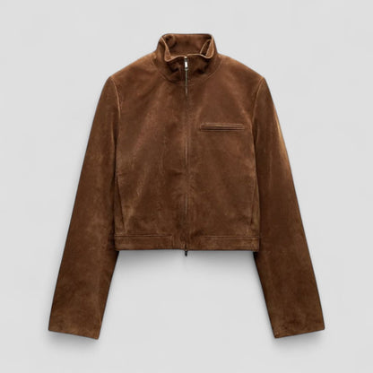 Women’s Cropped Suede-Style Jacket with Zip Detail