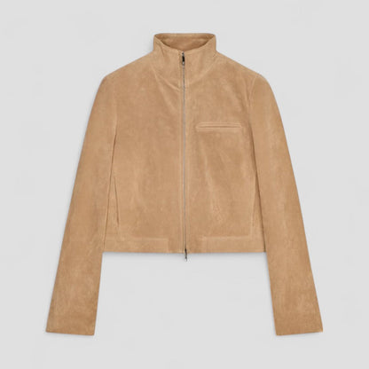 Women’s Cropped Suede-Style Jacket with Zip Detail