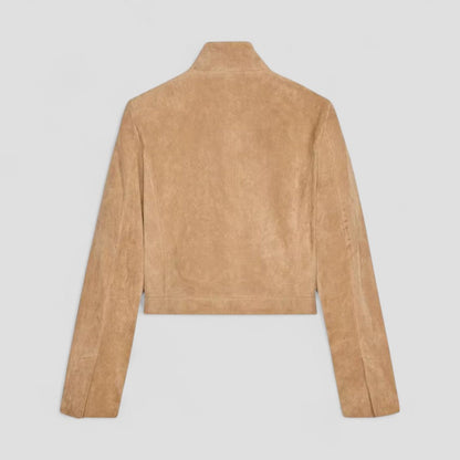 Women’s Cropped Suede-Style Jacket with Zip Detail