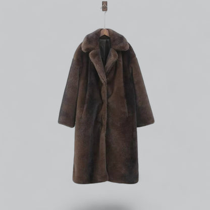 Women’s Dark Brown Long Faux Fur Coat – Luxe Winter Outerwear