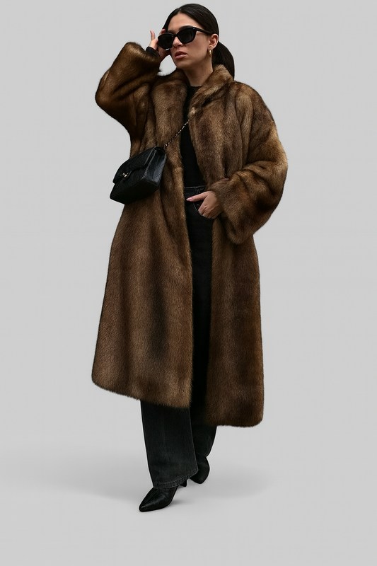 Women’s Dark Brown Long Faux Fur Coat – Luxe Winter Outerwear