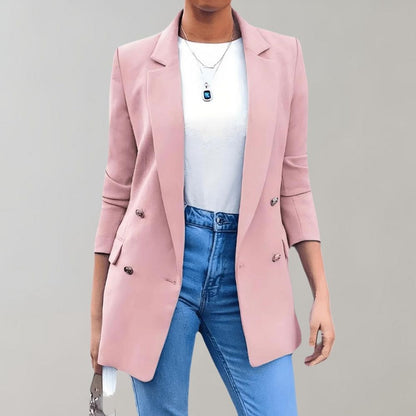 Women's Double-Breasted Longline Blazer – Smart Casual Elegance