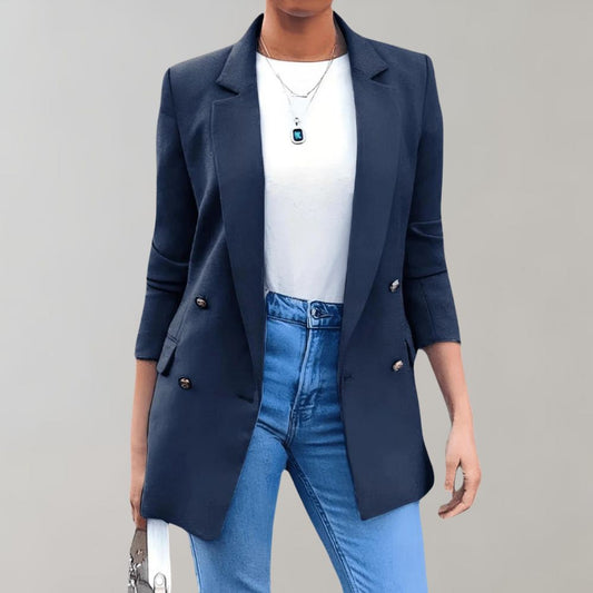 Women's Double-Breasted Longline Blazer – Smart Casual Elegance