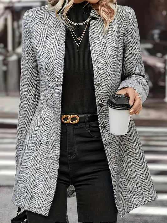 Women’s Herringbone Coat – Longline Tailored Style