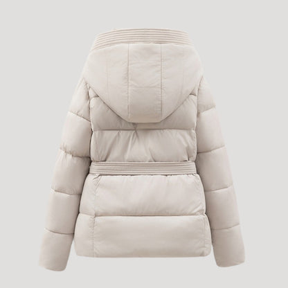 Women’s Hooded Puffer Jacket – Belted Winter Coat