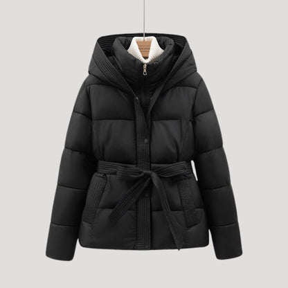 Women’s Hooded Puffer Jacket – Belted Winter Coat