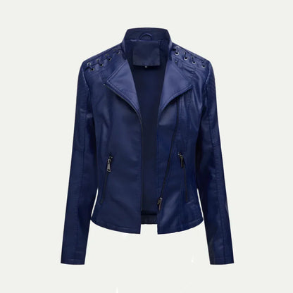Women’s Leather Jacket – Asymmetric Zip & Quilted Shoulder Detail