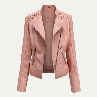Women’s Leather Jacket – Asymmetric Zip & Quilted Shoulder Detail