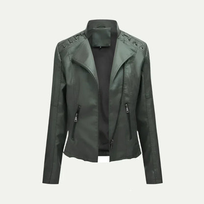Women’s Leather Jacket – Asymmetric Zip & Quilted Shoulder Detail