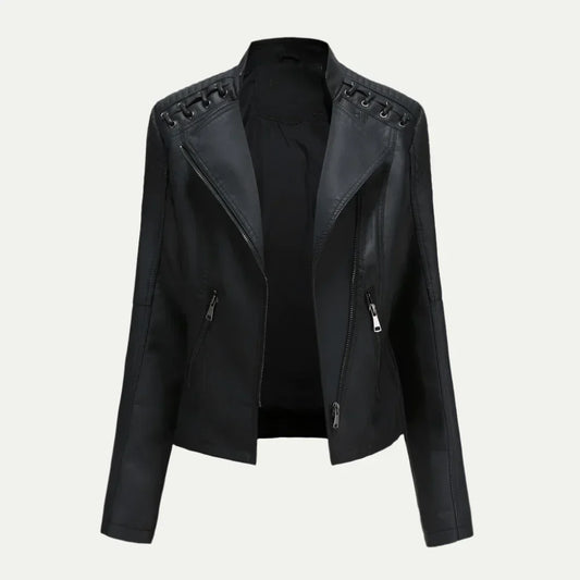 Women’s Leather Jacket – Asymmetric Zip & Quilted Shoulder Detail