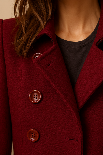 Women’s Long Coat – Double-Breasted, Mid-Length, Classic Collar