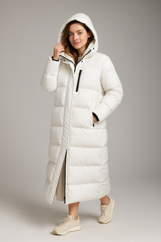 Women’s Long Hooded Puffer Coat – Maxi, Water-Resistant & Warm