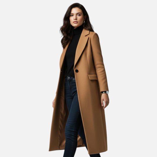 Women’s Long Lapel Winter Overcoat – Timeless Tailored Elegance