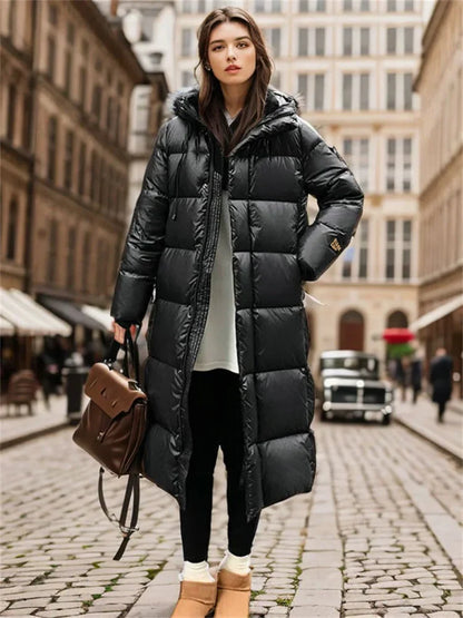 Women’s Long Padded Winter Coat – Hooded – Full-Length – Quilted Design