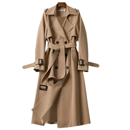 Women’s Longline Double-Breasted Trench Coat – Timeless Belted Design