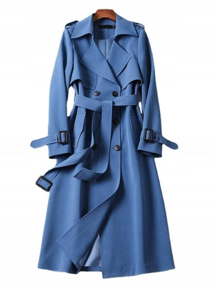 Women’s Longline Double-Breasted Trench Coat – Timeless Belted Design
