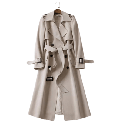 Women’s Longline Double-Breasted Trench Coat – Timeless Belted Design