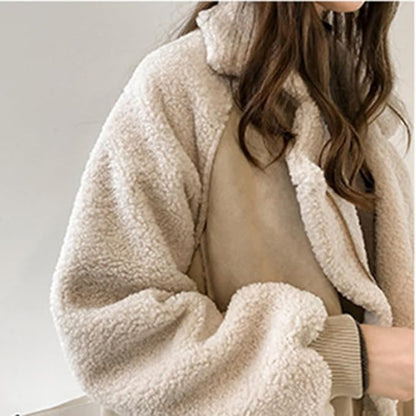 Women’s Oversized Suede Zip Jacket – Warm Teddy-Look