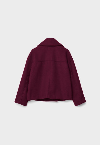 Women’s Short Coat – Wide Lapels, Two-Row Button Front, Cropped Boxy Fit