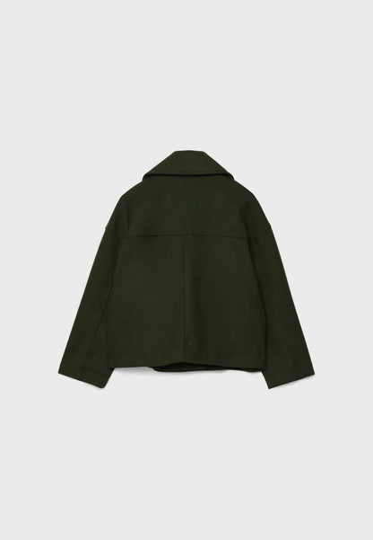 Women’s Short Coat – Wide Lapels, Two-Row Button Front, Cropped Boxy Fit
