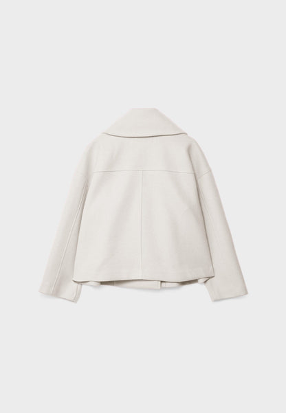 Women’s Short Coat – Wide Lapels, Two-Row Button Front, Cropped Boxy Fit