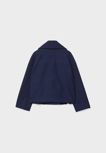 Women’s Short Coat – Wide Lapels, Two-Row Button Front, Cropped Boxy Fit