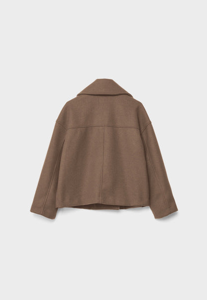 Women’s Short Coat – Wide Lapels, Two-Row Button Front, Cropped Boxy Fit