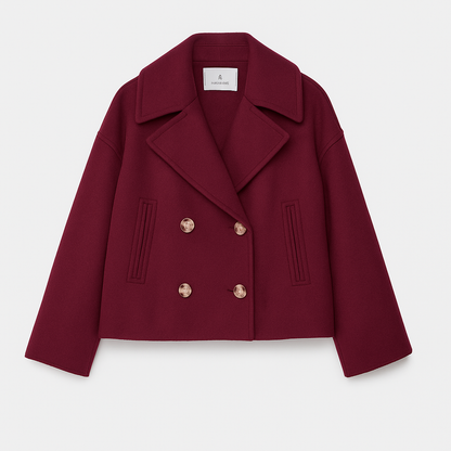 Women’s Short Coat – Wide Lapels, Two-Row Button Front, Cropped Boxy Fit